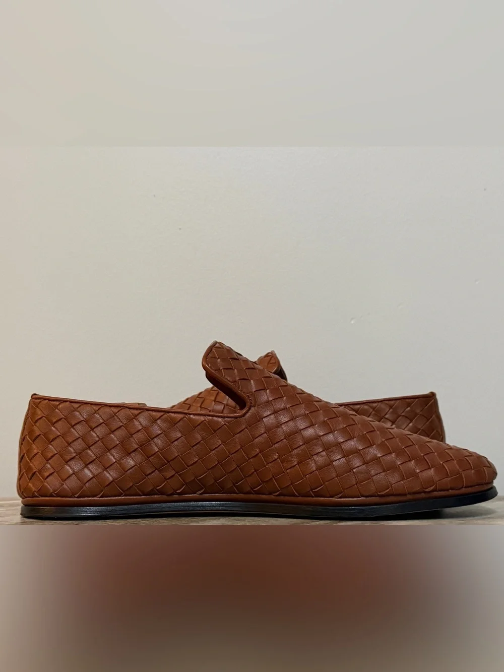 Bottega Veneta Sunday Slipper Caramel Brown Intrecciato Leather 45/ 12 Woven Tan